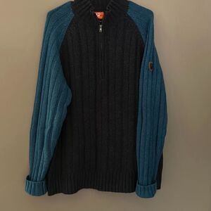 Merril Wool Pullover Sweater 1/3 zip XL Two toned Blue